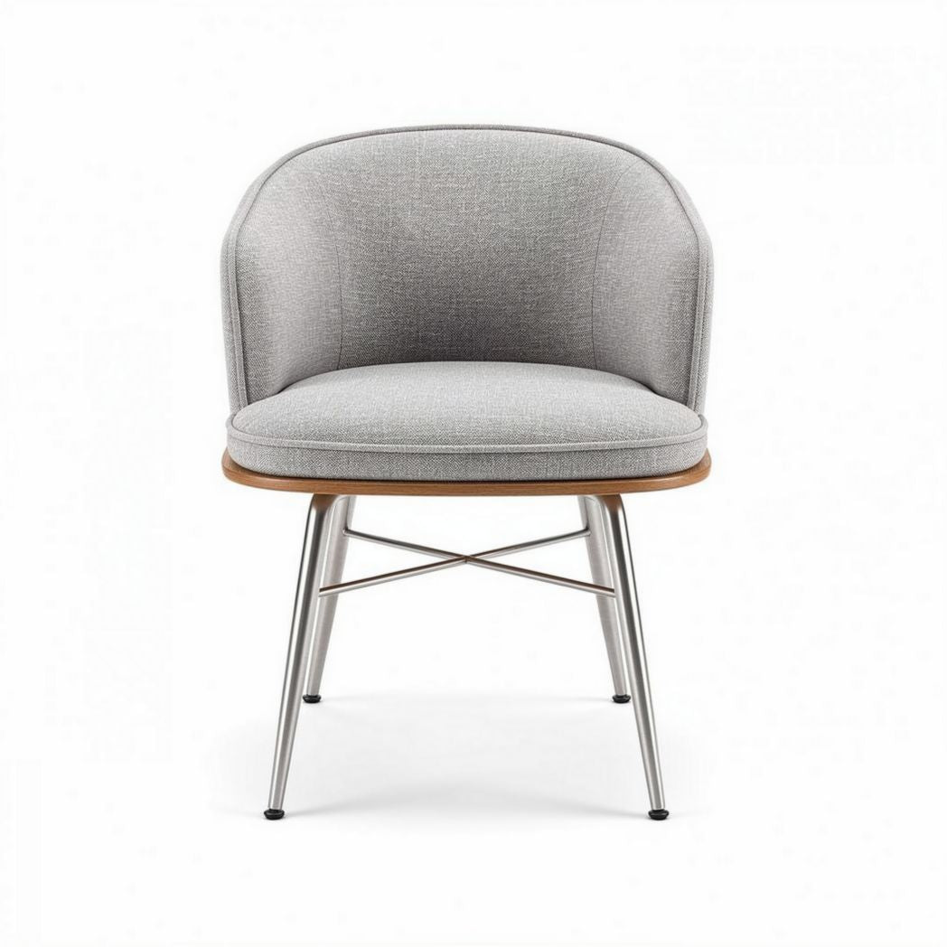 Fauteuil en tissu gris avec structure en bois et métal dimensions 70 x 65 x 75cm