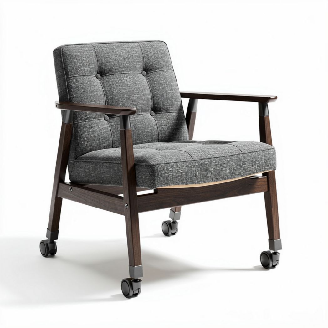 Fauteuil roulant en tissu gris et bois foncé 75 x 75 x 80cm