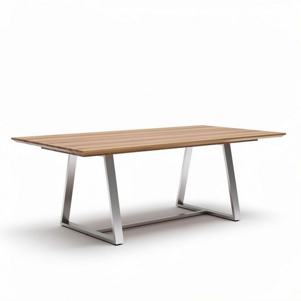 Table rectangulaire en bois avec structure en acier inoxydable 200 x 100 x 75cm
