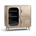 Buffet vintage en métal doré avec portes en verre noir 80 x 40 x 85cm