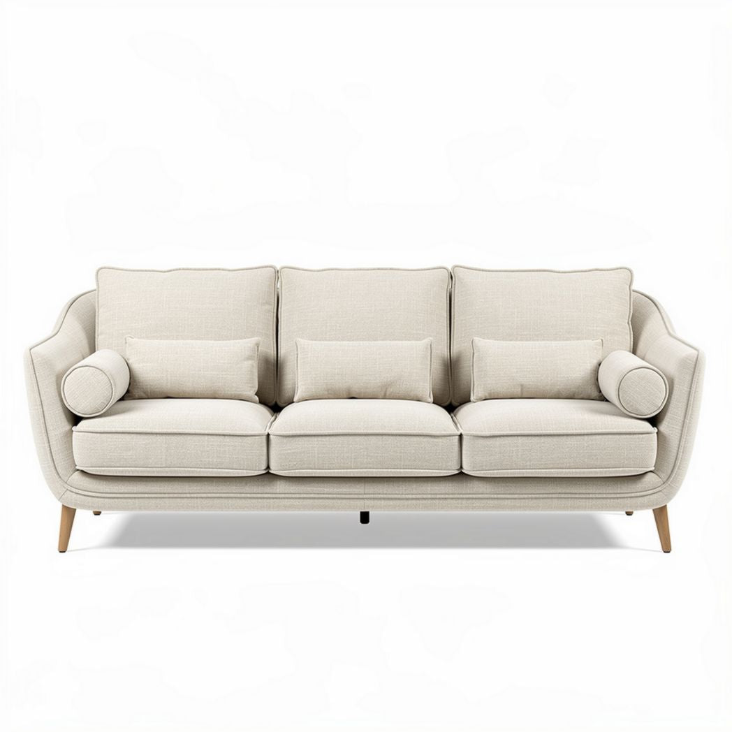 Canapé en tissu beige 190 x 85 x 85cm avec coussins inclus et pieds en bois