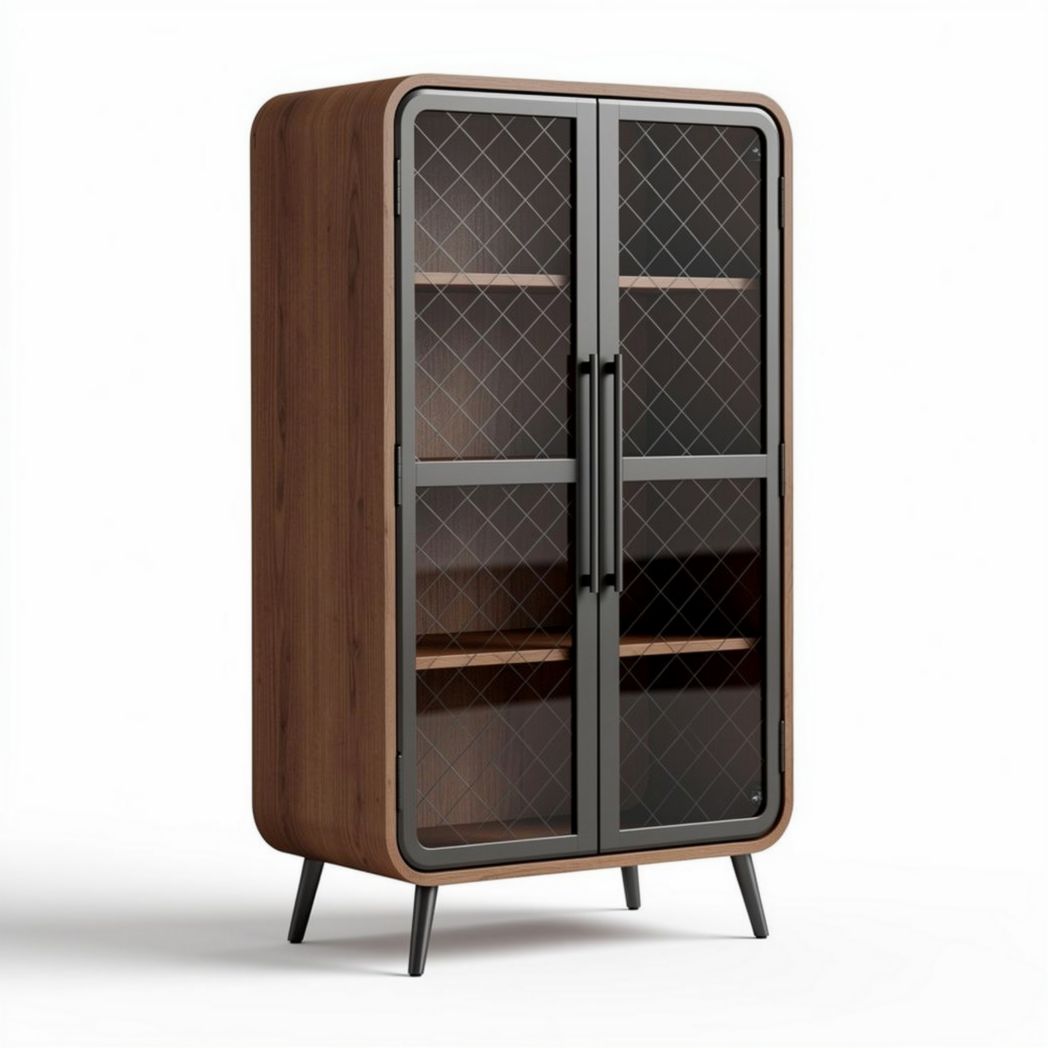 Vitrine en bois de noyer avec portes en verre 80 x 40 x 120cm