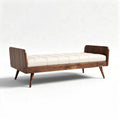 Banquette en bois de noyer avec rembourrage en cuir blanc 150 x 70 x 75cm