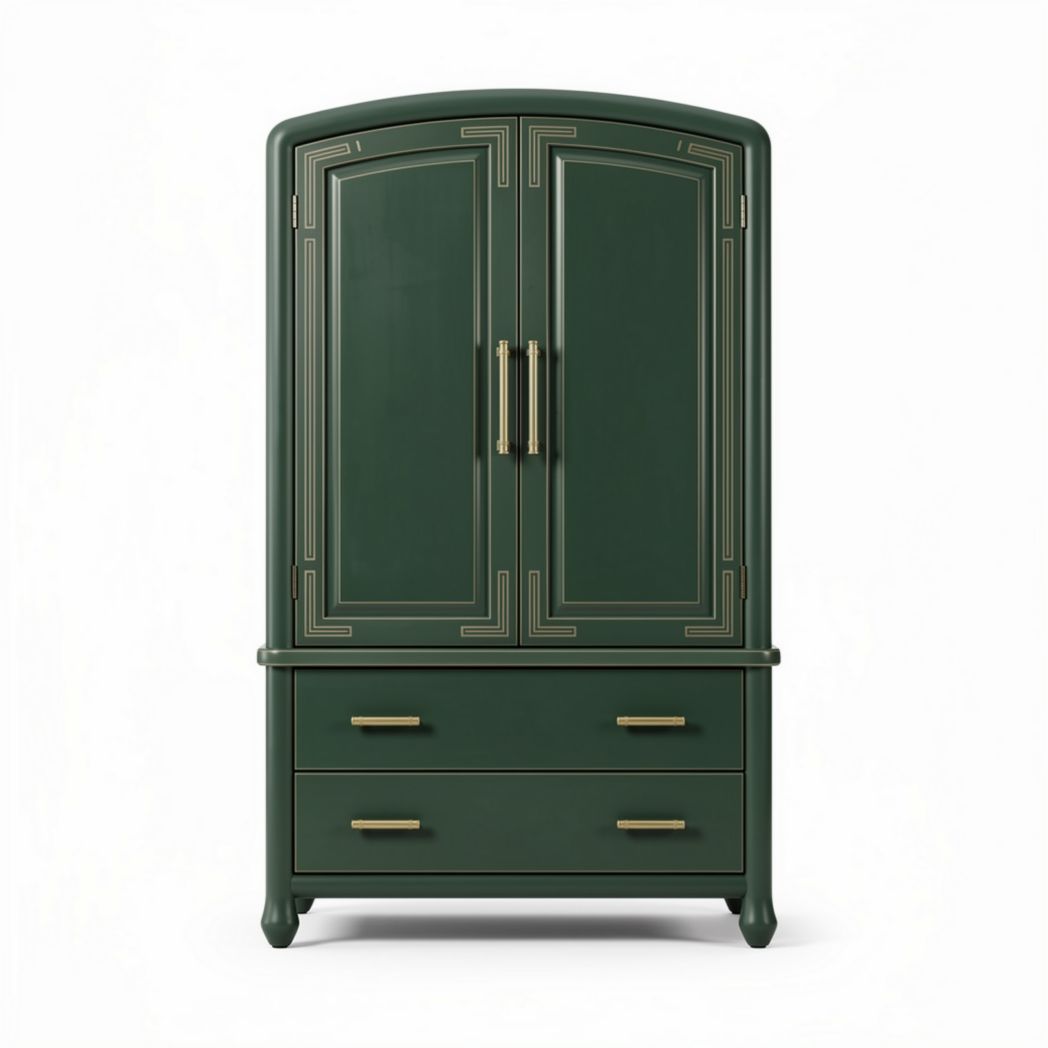 Armoire vert foncé avec poignées dorées et tiroirs dimensions 120 x 60 x 200cm