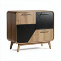 buffet en bois naturel et noir géométrique 80 x 40 x 75cm avec tiroirs