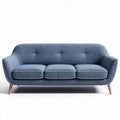 Canapé en tissu denim bleu trois places avec pieds en bois 180 x 80 x 75cm