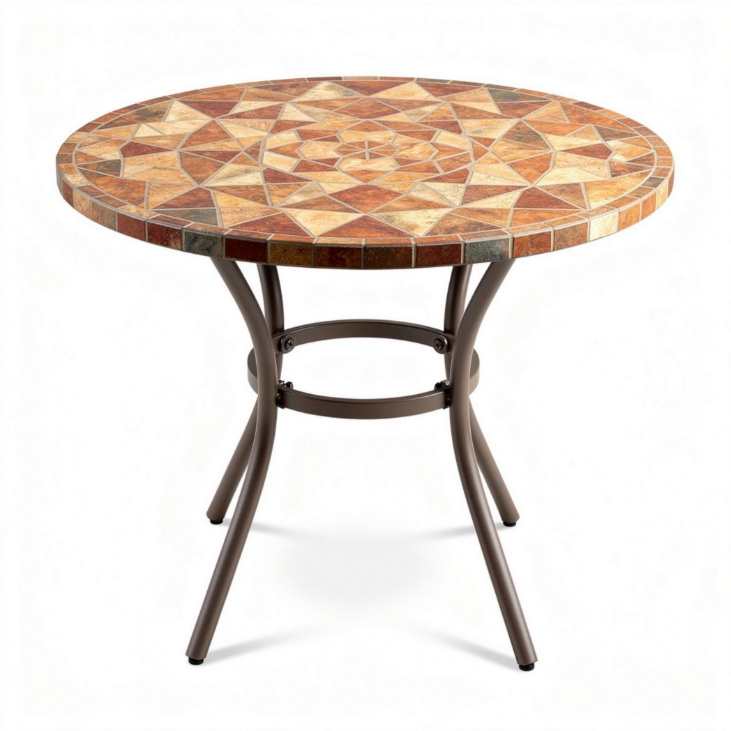 Table ronde en mosaïque de 90 x 90 x 75 cm avec structure en métal bronze